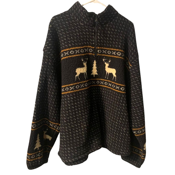 Old Navy Men's Holiday Reindeer Oversized Sherpa Sweatshirt Size XXL Blue Tree - Picture 1 of 7